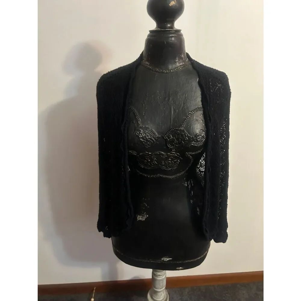 Black Open Knit Cardigan